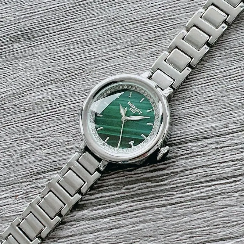 Часы женские круглые зеленые модные роскошные брендовые из нержавеющей стали
