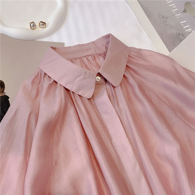 Винтажные женские повседневные рубашки летние однотонные блузки с рукавами