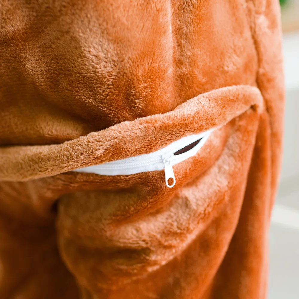 Unisex Winter One-Piece Cartoon Brown Bear Pajamas With Two Round Ears And A Short Tail Polyester Warm Comfort Sleepwear Cosplay