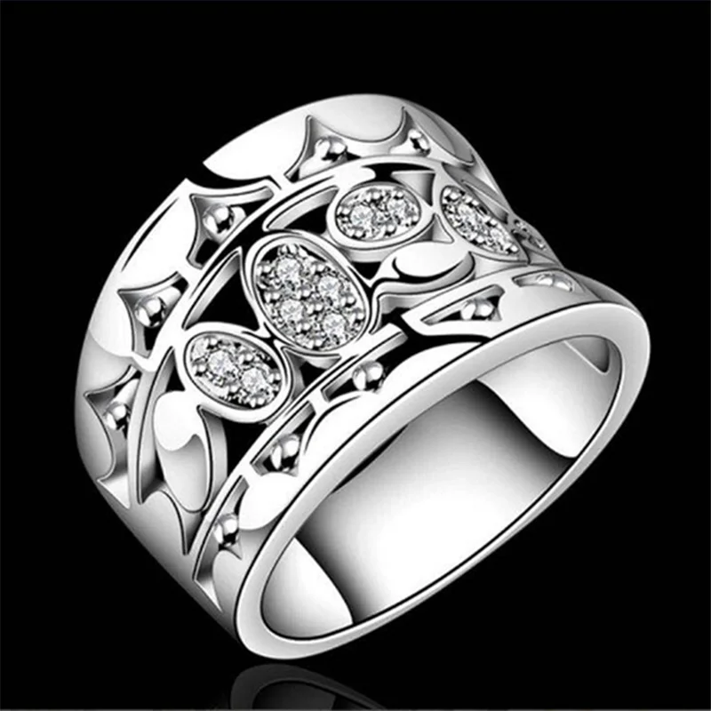

Vintage Silver Color Heart Hollow Ring for Women Engagement Party Wedding Rings Jewelry Hand Accessories Size 6-10