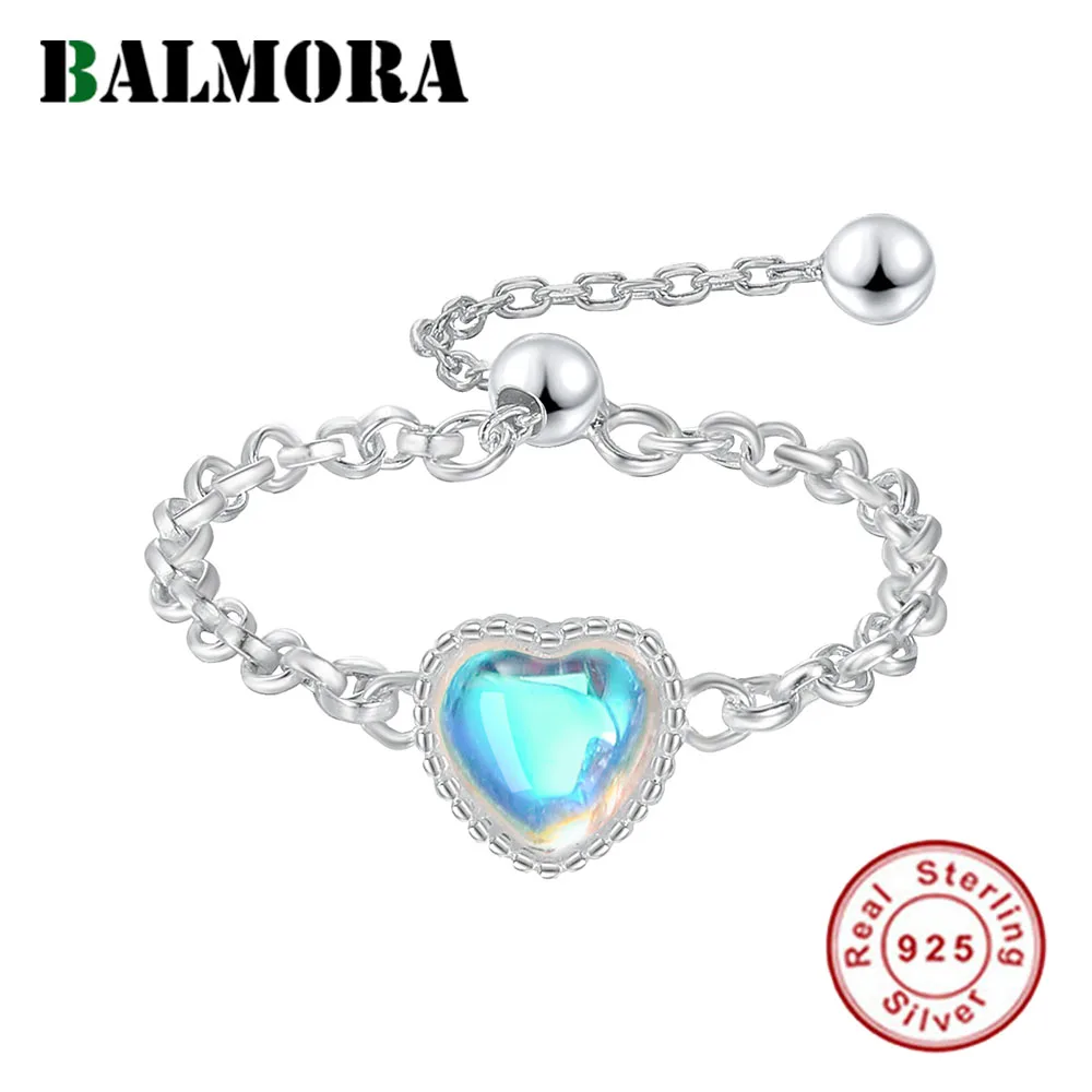 

BALMORA S925 серебряные французские простые Кристальные сердца цепочка Регулируемые кольца для женщин и девушек Свадебные Элегантные ювелирные...