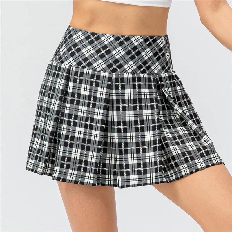 Women Sports Skorts Summer 2 In 1 Tennis Mini Pleated Skirts Plaid Fitness High Waist Athletic Golf Running Shorts With Pocket