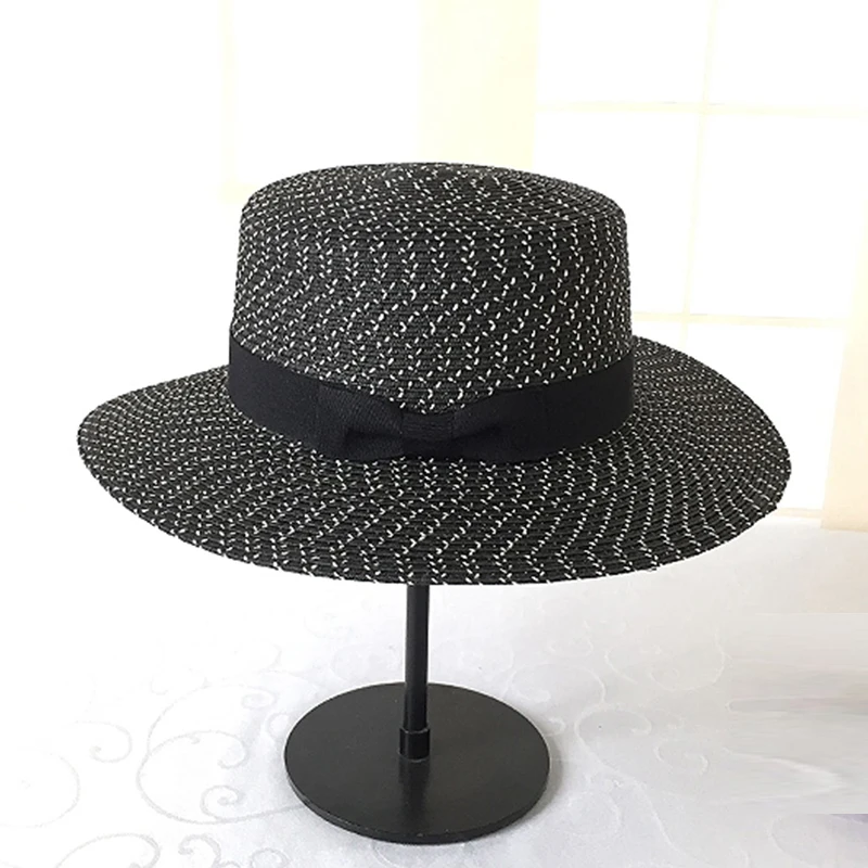 

Flat-top Black And White Big-brimmed Straw Hat Women's Summer Beach Hat Seaside Holiday Hats Sunshade Sun Protection Travel