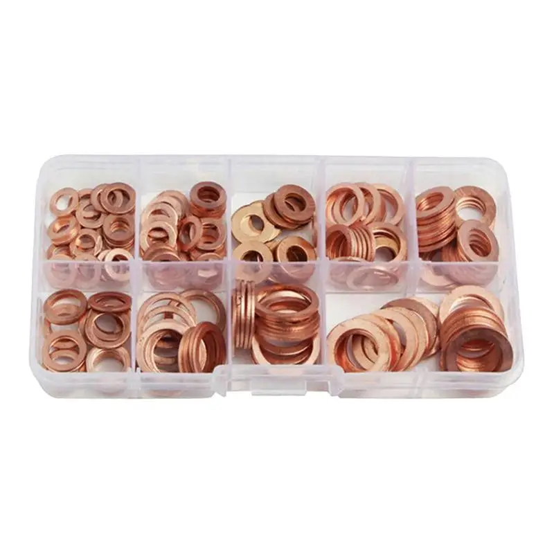 

Washer Assortment Flat Sealing Washers Copper Assortment Kit Multifunctional 200pcs 9 Sizes Hardware Kit For Screws Bolts Fender
