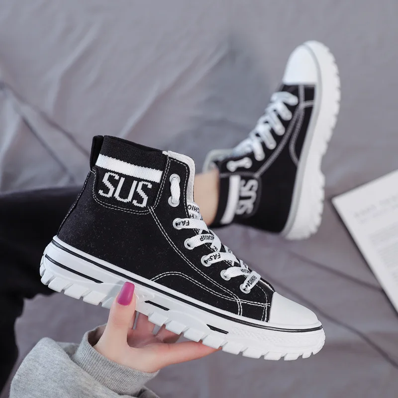 

Women Canvas Shoes High Top Vulcanized Sneakers Casual Flats Shoes White Espadrilles for Women Classic Unisex Vulcanize Shoe