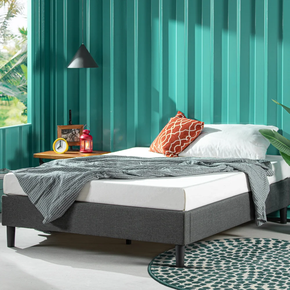 Zinus Curtis 13” Upholstered Platform Bed Frame, Grey, Queen