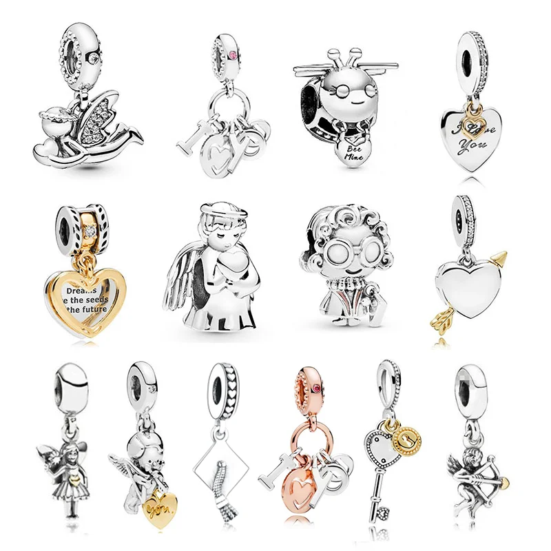 

LR Gold Color 925 Silver Beaded Making Grandma Mother Love Angel Bee Unique Cupid Love Arrow Key Fashion Classic Women's Jewelry