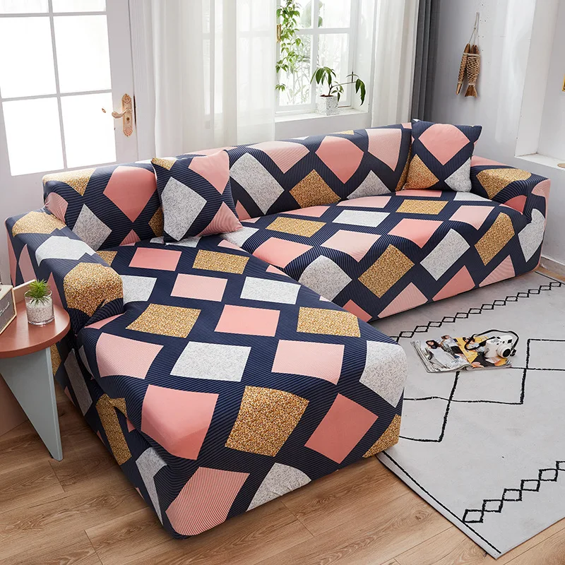 

Geometric Plaid Elastic Sofa Covers for Living Room 1/2/3/4 Seater Corner Sofa L Shape Couch Cover Chaise Longue Chair Slipcover