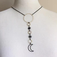 gothic crescent necklace for women girls fashion pagan witch jewelry accessories gift black sun celestial circle long choker new