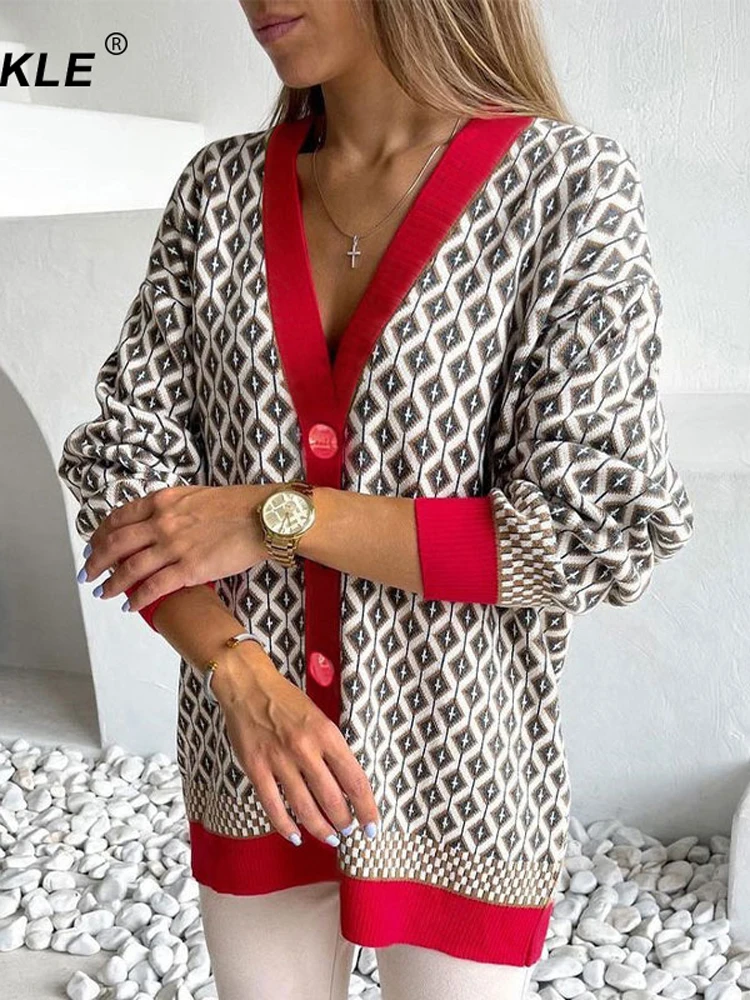 Кардиган женский вязаный клетчатый однобортный на пуговицах |