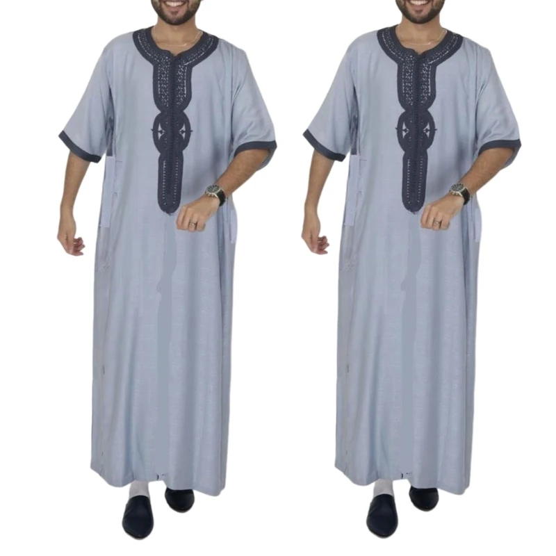 

2023 New Mens Muslim Robes Long Sleeve Islamic Middle East Dubai Thobe Saudis Arabia Ethnic Kaftan Loose Maxi Dishdasha Kandoura
