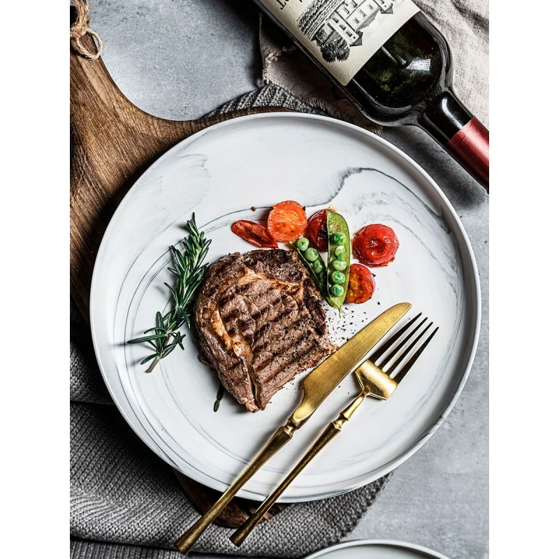

Light Luxury Ceramic Dinner Plate Steak Plate Western Cuisine Plate Household Nordic Personalized with Knife and Fork Internet C