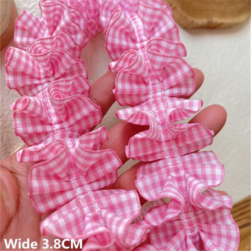 

3.8CM Wide Pink 3d Pleated Plaided Webbing Ruffle Lace Fabric Embroidered Ribbon Dolls Pets Clothing DIY Sewing Guipure Decor