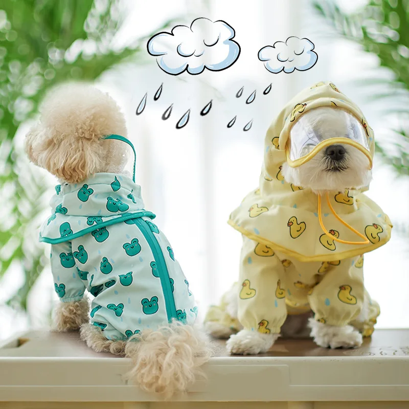 

Pet Dog Raincoat Four Seasons Waterproof Summer Small Medium-Sized Dog Clothes French Bulldog Outdoor Breathable Removable Hood
