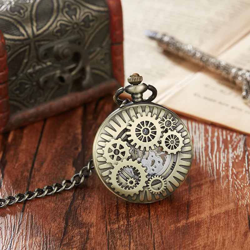 Luxury Gear Mechanical Clock Vintage Man Pocket Watch with Fob Chain Steampunk Skeleton Watches for Men Chinese Factory Pendant