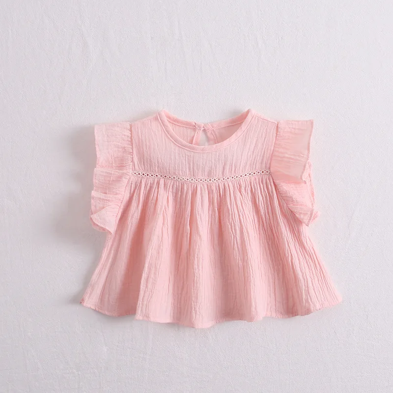 

Baby flying sleeve shirt 2022 summer new children's clothing flying sleeve loose bottoming shirt top cotton cool and breathable