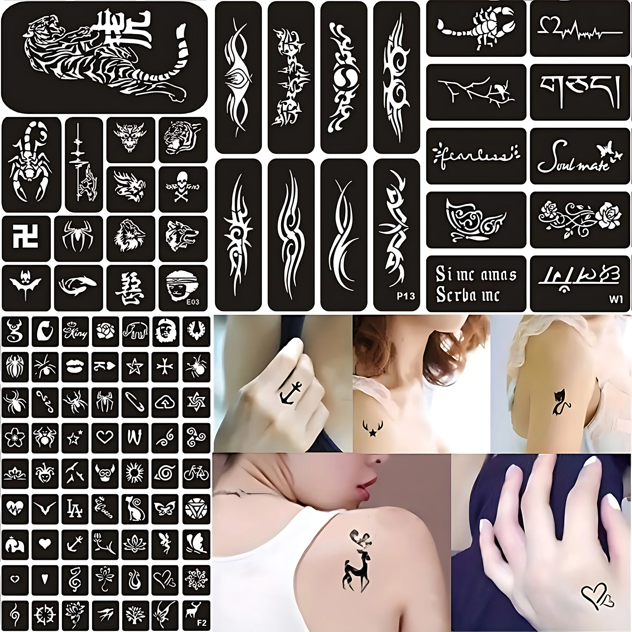40-277 шт. Блестящий трафарет с татуировкой Индийский тотем арабские слова языком