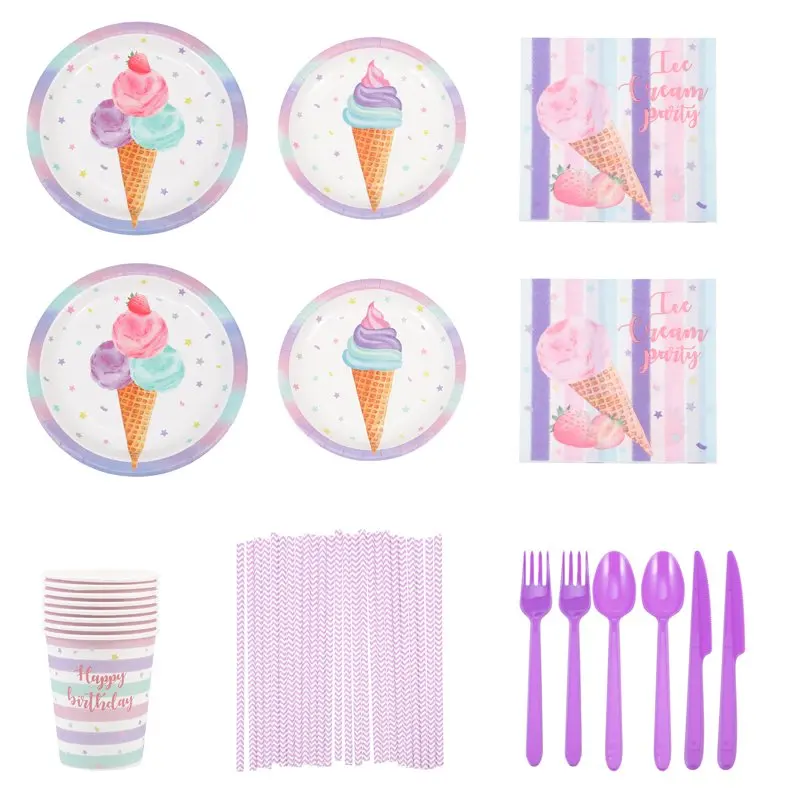

1 Set of Flatware Set Creative Plate Cup Napkin Kit for Party (Assorted Color)
