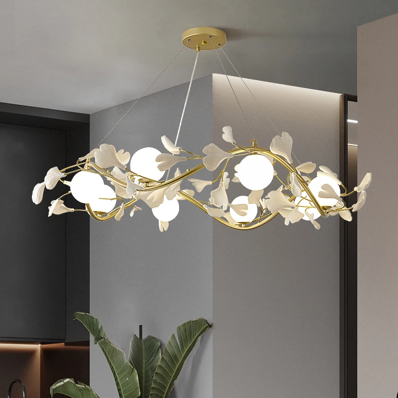 

Nordic LED Chandeliers Ceramic Ginkgo Leaf Petals for Dining Room Dining Modern Hanging Lamp Restaurant Lighting Interior Decor
