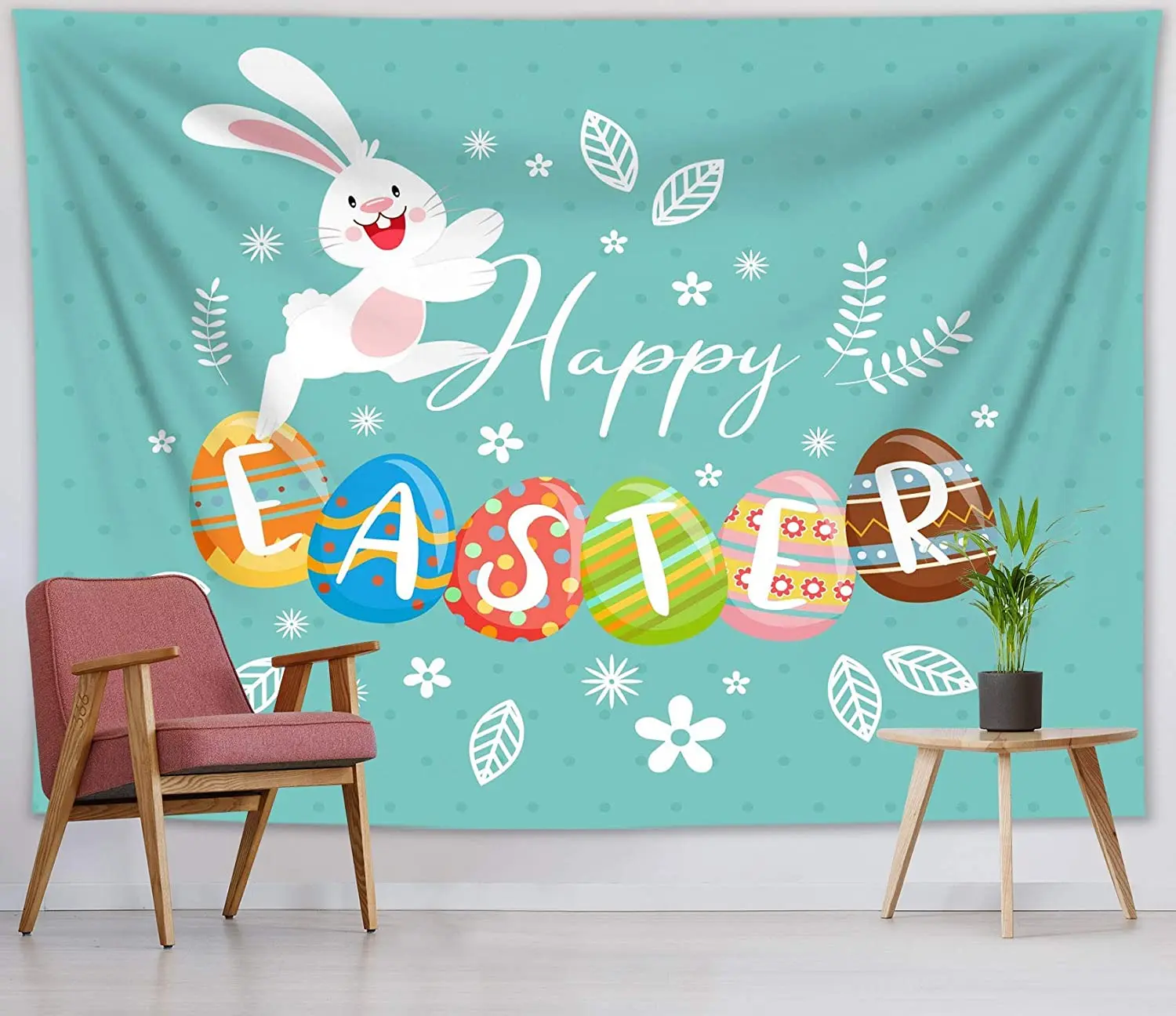 

Easter Tapestry Wall Hanging Funny Bunny Tapestry Painted Easter Eggs Tapestry Festival Tapestry for Kids Bedroom Room Dorm