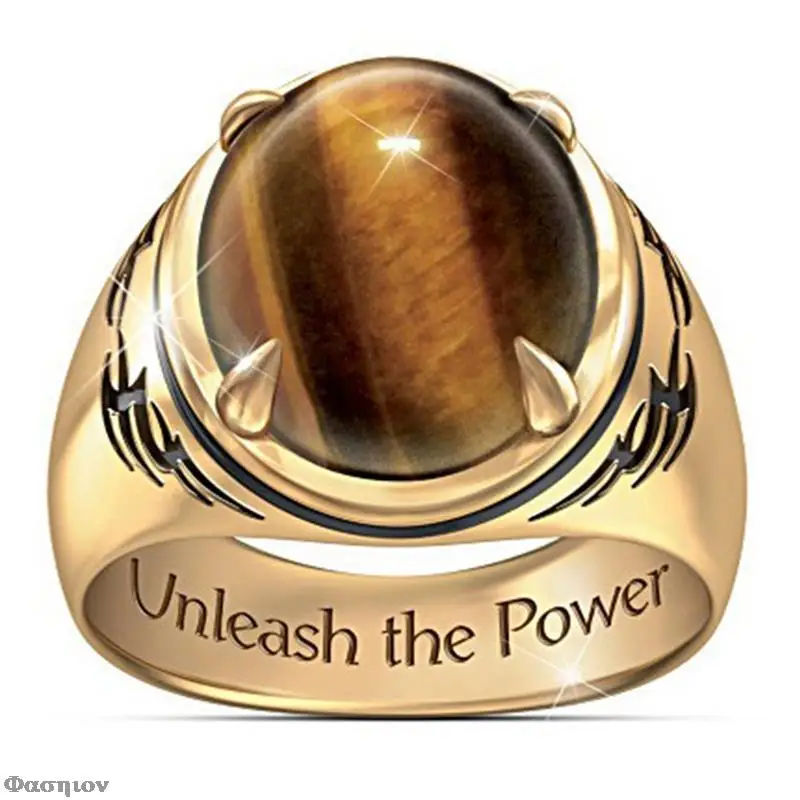 

Кольцо мужское из натурального тигрового глаза, стильное Ювелирное Украшение с гравировкой в этническом стиле, с татуировкой «тигровый гла...