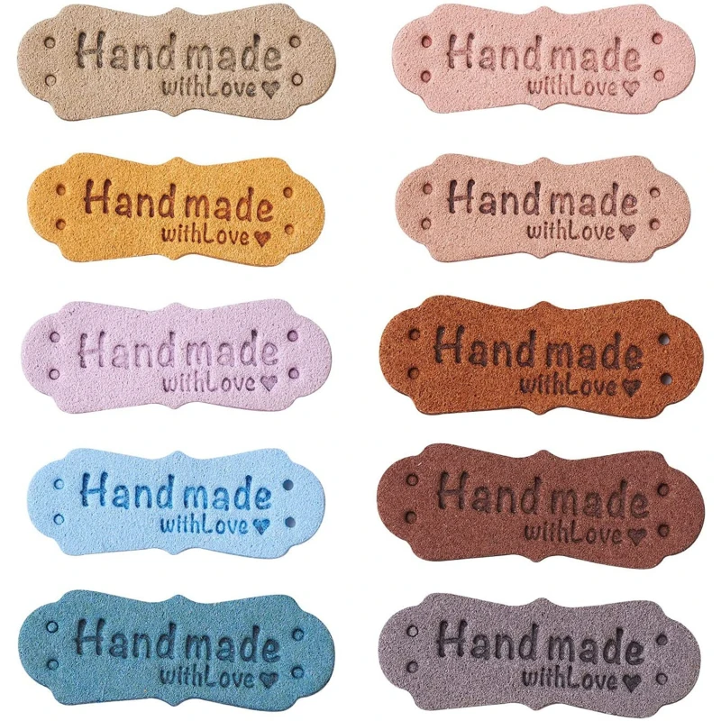 

10pcs PU Leather Labels Tags Handmade WithLove DIY Hats Bags Faux Suede Leather Label For Clothes Sewing Tag Garment Accessories
