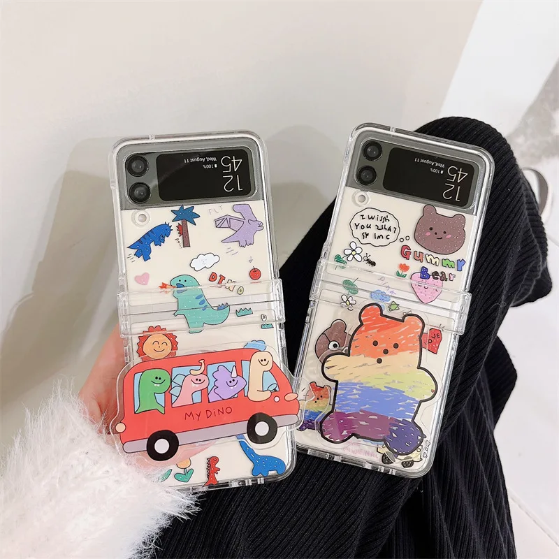 

Graffiti Animal Cartoon Support Phone Case for Samsung Galaxy Z Flip 3 Hard PC Back Cover for ZFlip3 Case Protective Shell