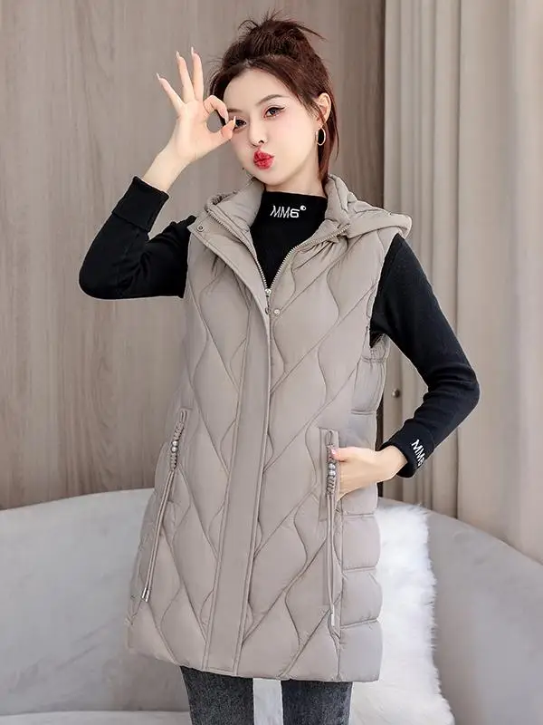 Пуховый жилет с хлопковой подкладкой женский средней длины осень-зима 2023 новый