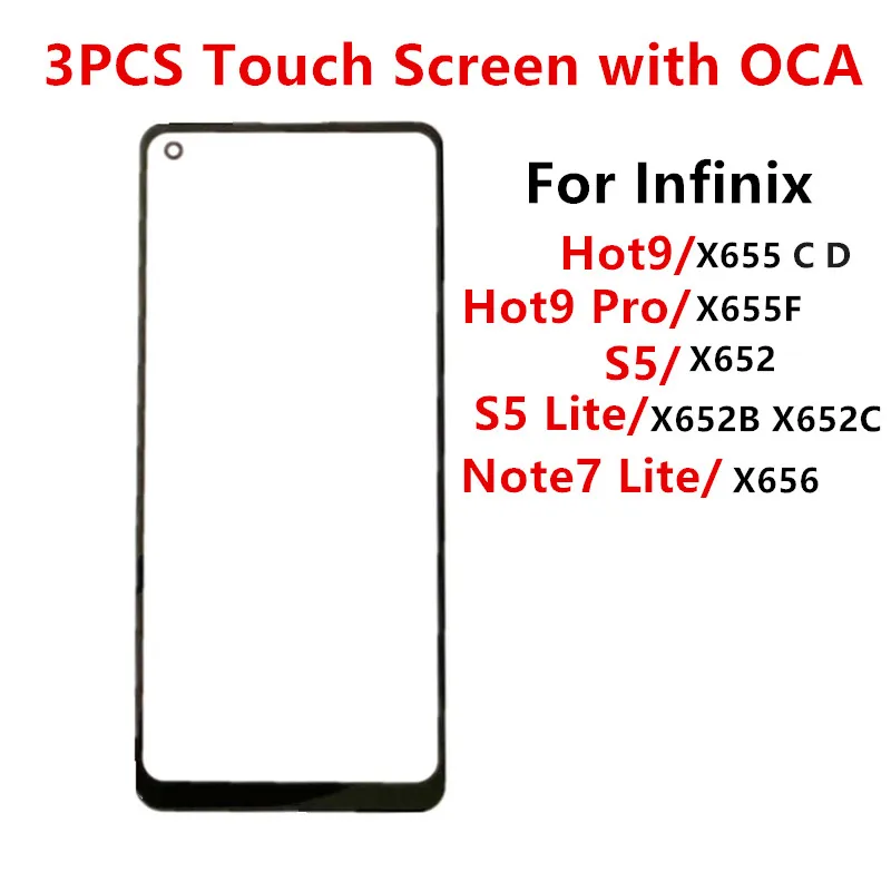 Передний экран для Infinix Hot 9 Pro X655 S5 X652 Note7 Lite X656, сенсорная панель, ЖК-дисплей, стекло, запасная часть для ремонта + OCA, 3 шт.