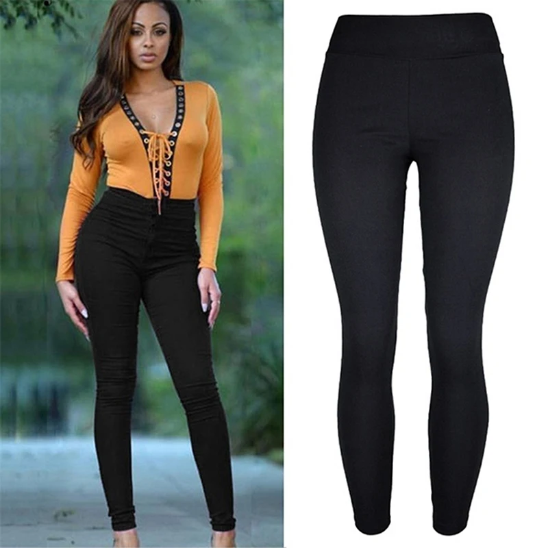 

Female High Elastic High Waist Pockets Trousers Skinny Pant High Waist Black Pants Women Trousers Slim Pencil Pants