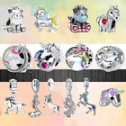 2021 новые цветные Яркие Круглые бусины в форме единорога, подвесные бусины, подходят к оригинальным шармам Pandora, серебряные браслеты, Женские Ювелирные изделия для девочек