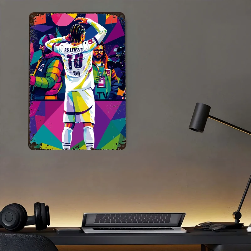Фото Металлическая винтажная табличка с изображением игрока RB Leipzig Xavi WPAP, настенный декор, ретро-постер для украшения дома №4