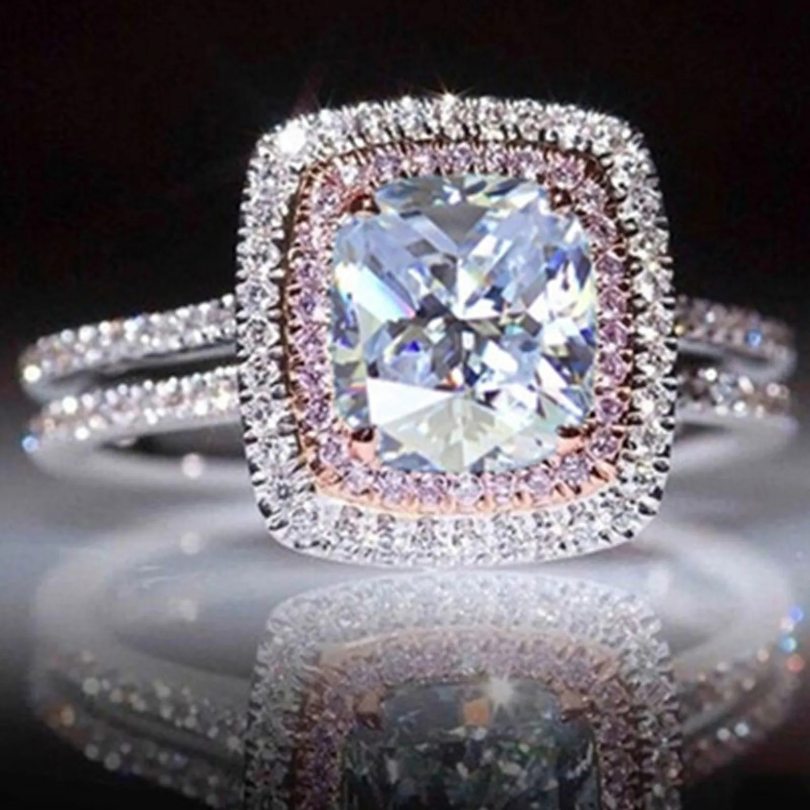 Новое кольцо с имитацией зеленого синего розового кристалла циркония кольцо принцессы ювелирное изделие с топазом обручальные кольца для ...