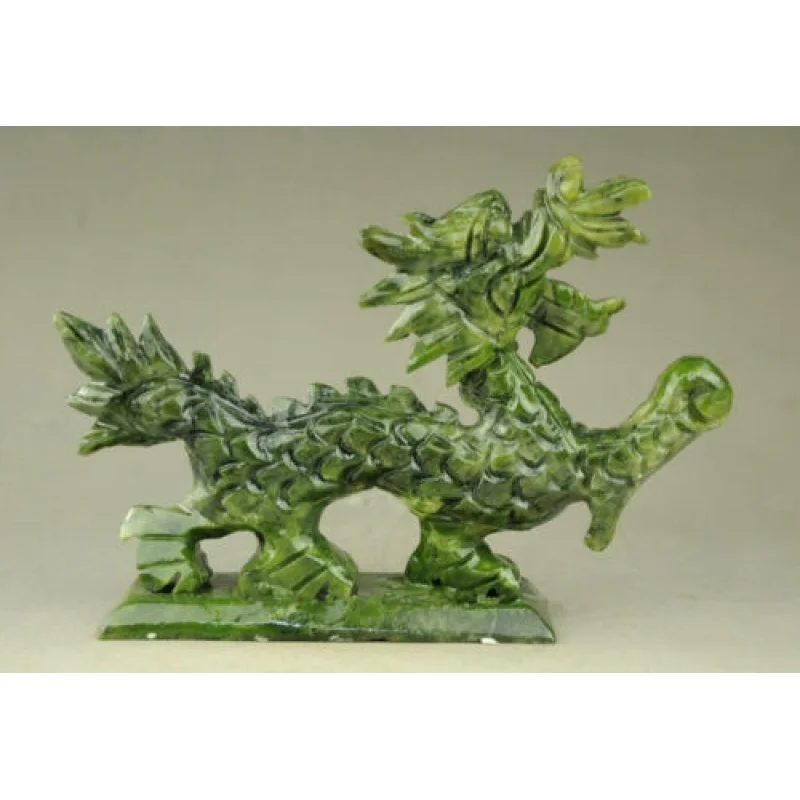 

Chinese Exquisite Green Jade Handmade Hand Carved Dragon Beast Lucky Statue