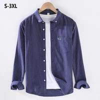 high quality new embroidery logo mens shirts casual long sleeve striped cotton shirts hommes blouse fashion clothing lapel tops