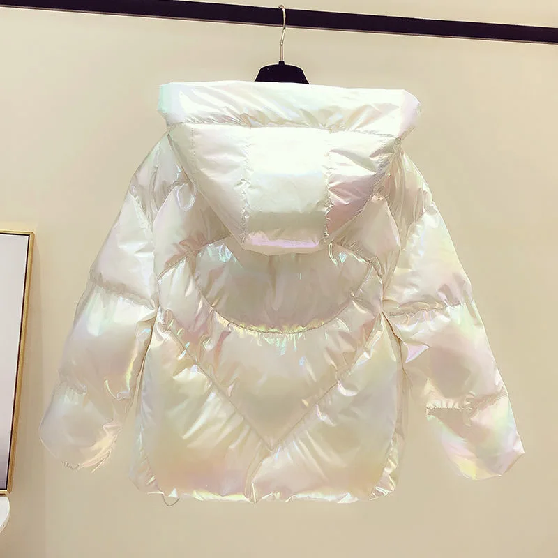 2021 New Winter Jacket Women Short Hooded Coat Women Fashion Parkas Colorful Bright Fabric Jackets Autumn Warm Puffer Jacket
