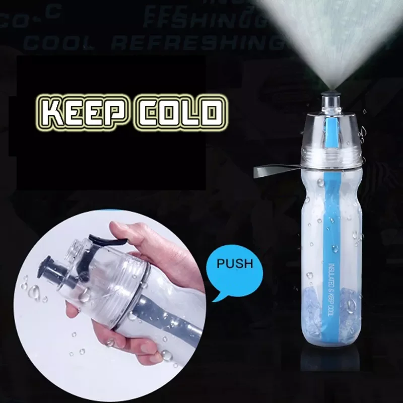 

Outdoor Keep Cool Insulated Bike Sports Water Bottle Spray Mist Squeeze Bottle Misting Portable Double-deck Spray 4 colors