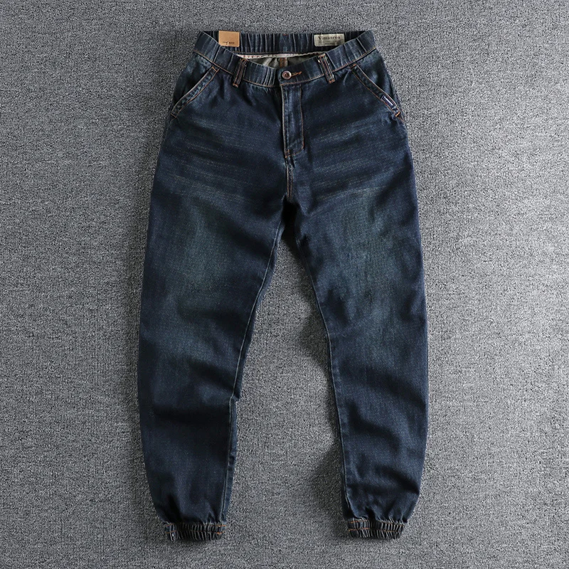 Simple retro motorcycle Feng Shui washed old Jacquard jeans, men's fitted leggings and joker youth long pants.