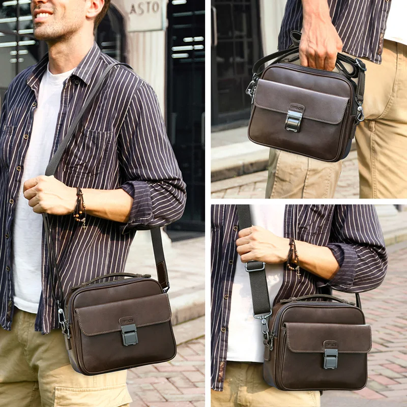 Fashion Men's Crossbody Bag Genuine Leather Top Layer Leather Shoulder Sling Bag Small Messenger Bag Tote Bag Handbag for Men