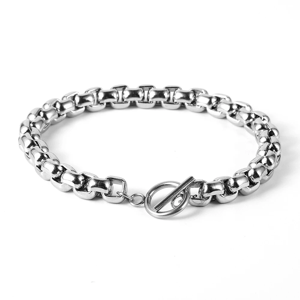 

Classic 6mm 8mm Stainless Steel Bracelet For Man Women 18 20 22cm Chain Bracelets OT Buckle Friendship Boyfriend Jewelry Gift