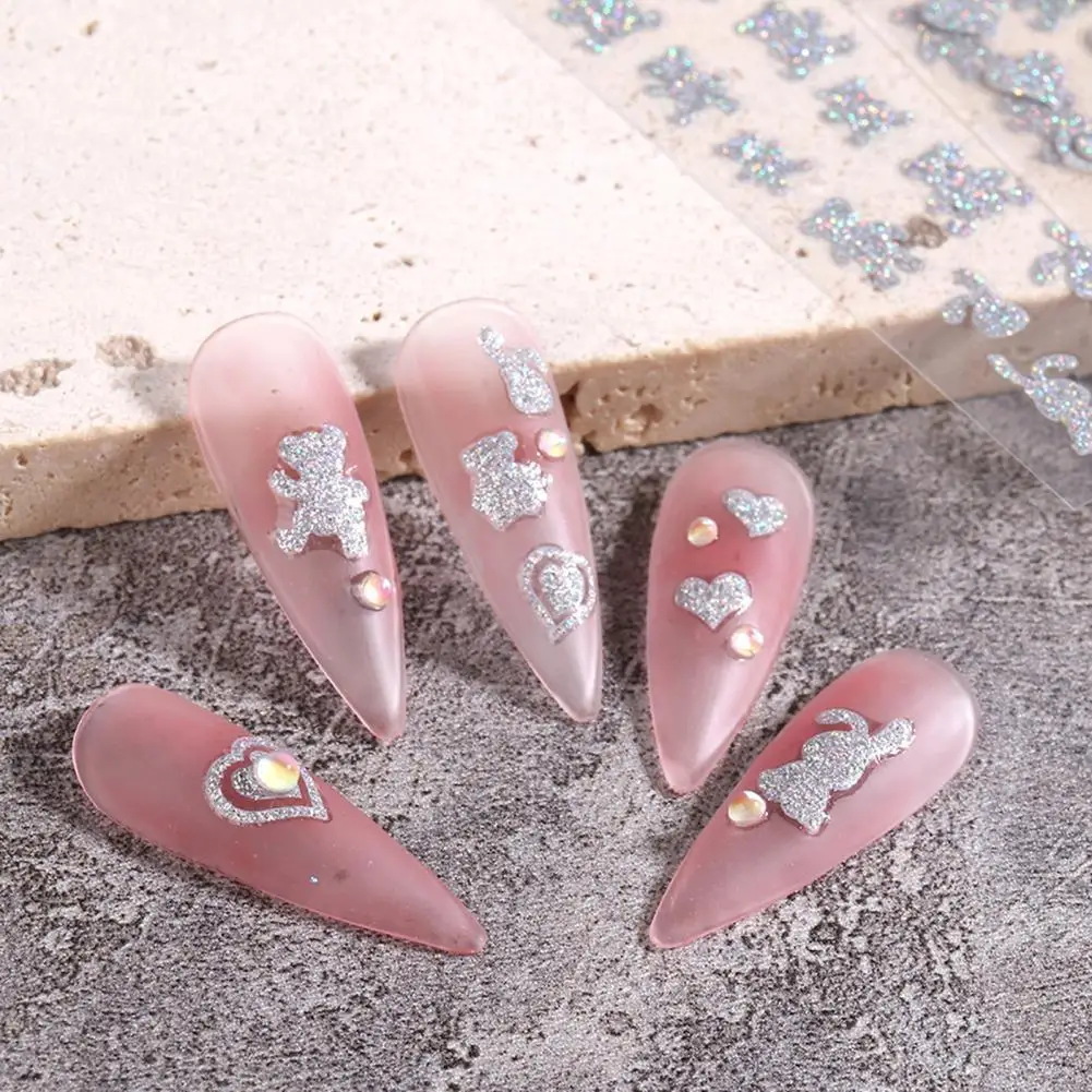 

5 Pcs Nail Flake Exquisite Easily Stick Easy-to-Remove Love Bear Nail Art Stickers for Manicure Nail Stickers DIY Nail Decal