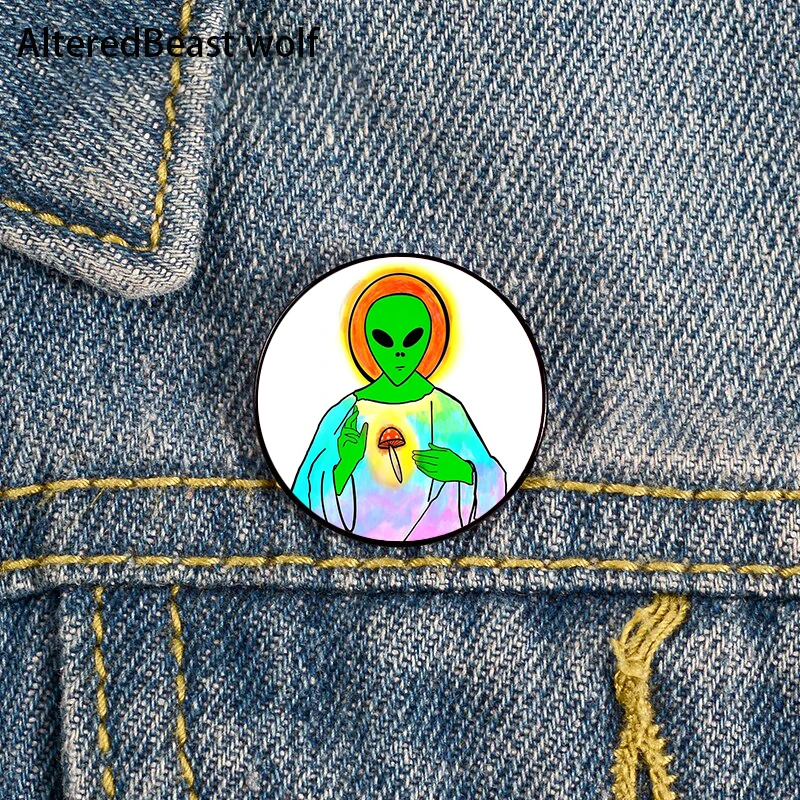 

Trippy Alien Mushroom Printed Pin Custom Funny Brooches Shirt Lapel Bag Cute Badge Cartoon Jewelry Gift for Lover Girl Friends