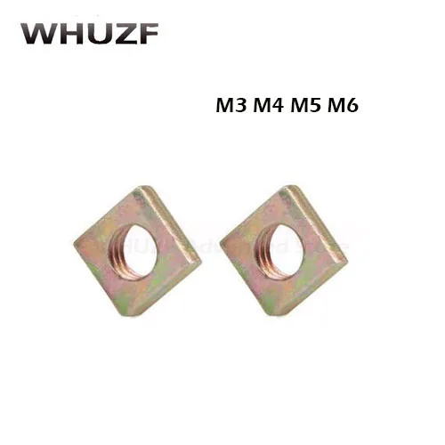 

WHUZF 100 шт. DIN562 M3 M4 M5 M6 оцинкованные квадратные гайки без конического блока квадратные оцинкованные прессованные гайки