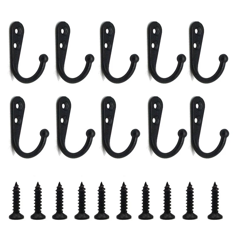 

10 Pack Wall Hooks with Screws Alloy Hanging Single Hook Bathroom Coat Clothes Hanger Two Colors Available Home Accessories