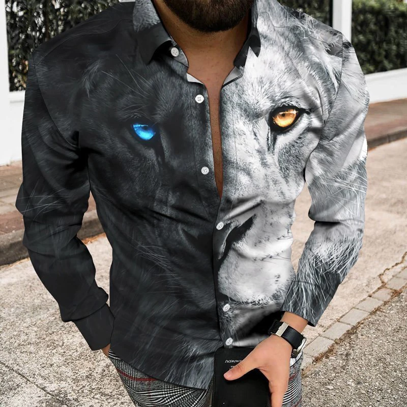 Luxury Fashion Men Shirt Turn-down Collar Buttoned Shirts Casual Red Poker Print Long Sleeve Men's Clothing Streetwear Cardigan