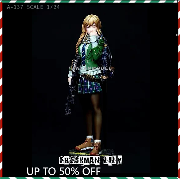 

75mm Resin Figures Unpainted Model Kit 1/24 75mm Japanese Urban Fashion Armed Girl Resin White Model Soldier A-137
