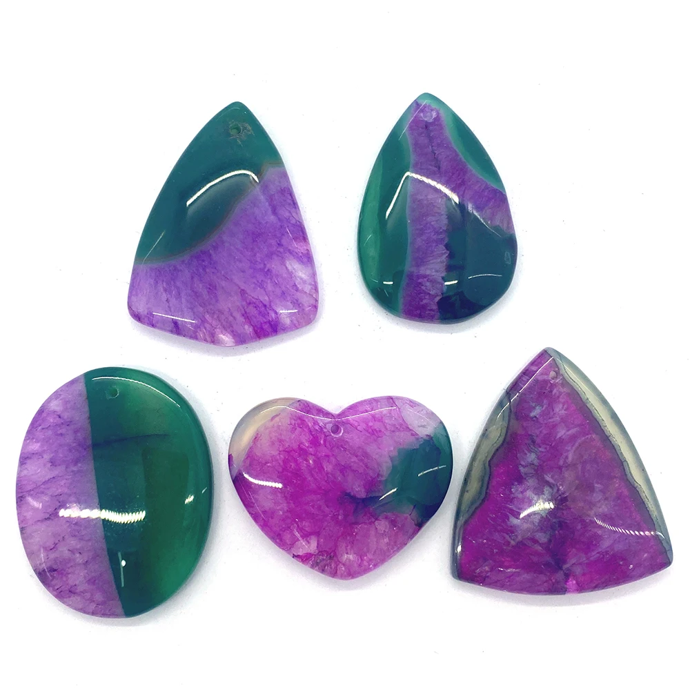 

5pcs Natural Stone Heart-shaped Drop Pendant Fashion Exquisite Striped Agate for Jewelry Making Earrings Necklace Accessories