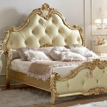 French light luxury solid wood carving high-end court solid wood bed exquisite European bed villa king bed can be customized