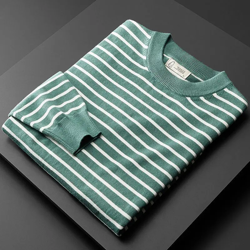 

Men's Casual Knit Sweater 2022 Spring Autumn New Slim Fit Striped Pullover Wool Cashmere Korean Sweater Men Brand Clothes D215