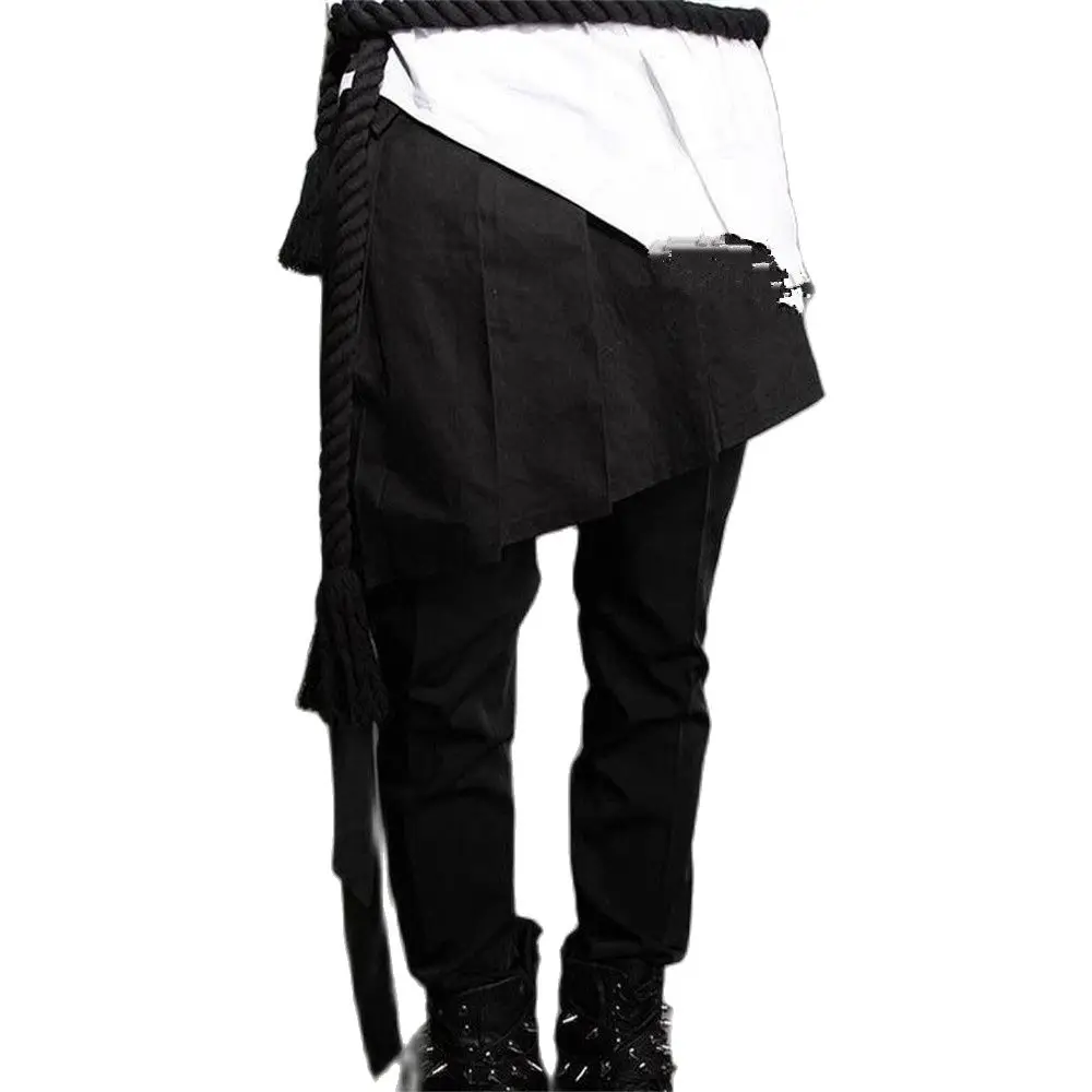 

Men Irregular Design Punk Hip Hop Skirt Pants Black Pleated Apron Men Harajuku Nightclub Dj Singer Stage Clothing Gothic Costume